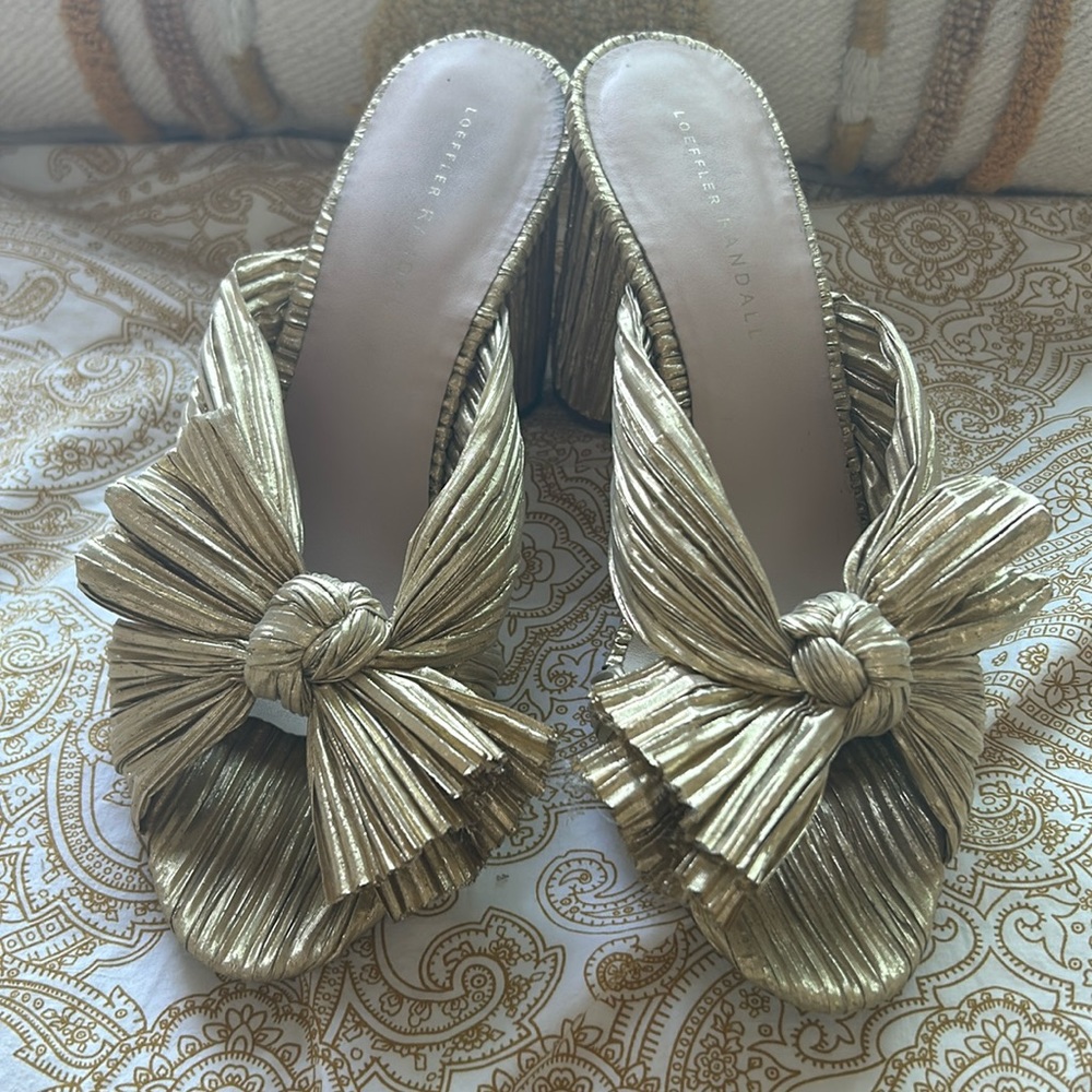 Loeffler Randall Penny Gold Pleated Bow Heel